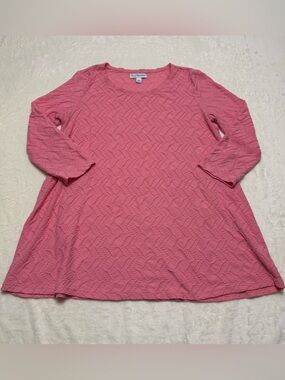 Kim Rogers Coral Pink Textured Shirt Tunic Top Womens Small Preppy Pastel Office